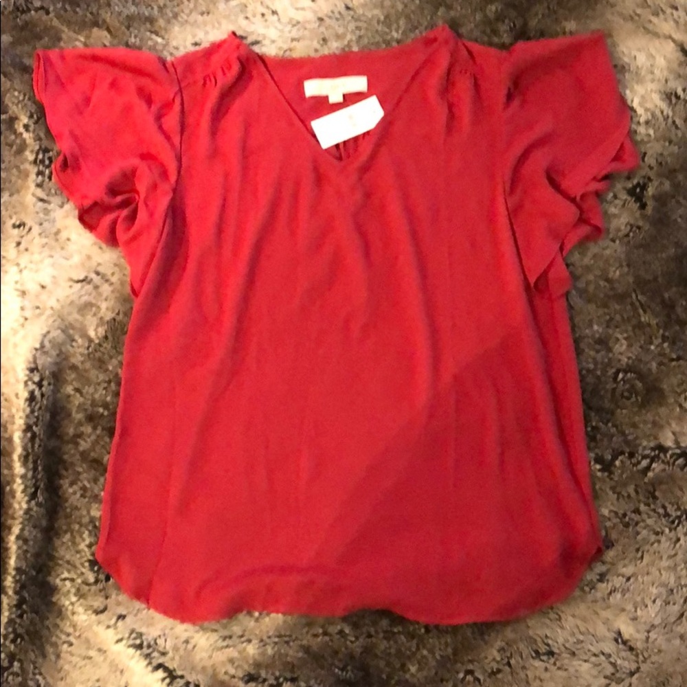 LOFT red short sleeve blouse. XS.